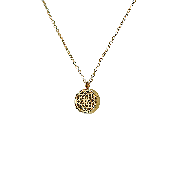 Colar Difusor - Pingente 10mm Mini - Mandala - Dourado - Aço Inox