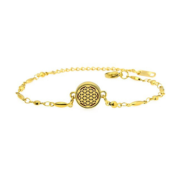 Pulseira Difusor - Pingente 10mm Mini - Flor da Vida - Dourado - Aço Inox