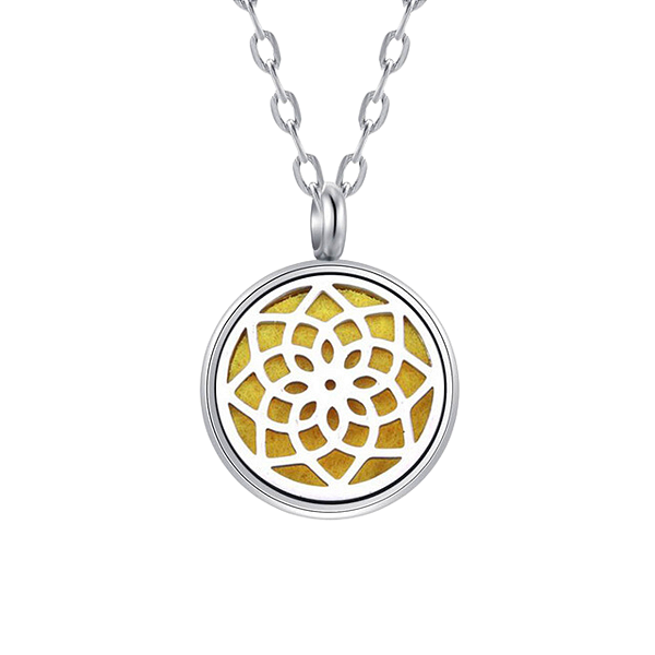 Colar Difusor - Pingente 10mm Mini - Mandala - Prateado - Aço Inox