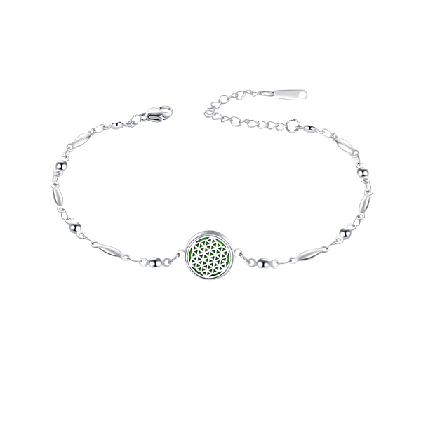 Pulseira Difusor - Pingente 10mm Mini - Flor da Vida - Prateado - Aço Inox