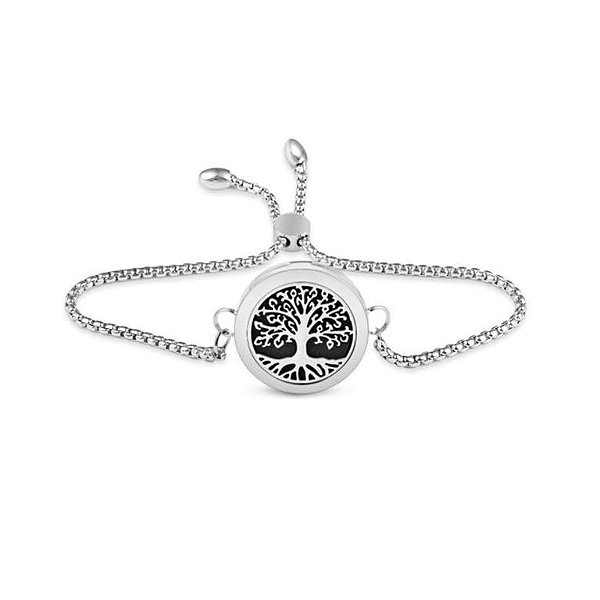 Pulseira Difusor - Pingente 20mm - Árvore da Vida - Prateado - Aço Inox
