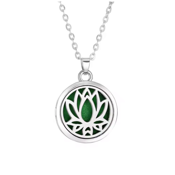 Colar Difusor - Pingente 20mm - Flor de Lotus - Prateado - Aço Inox