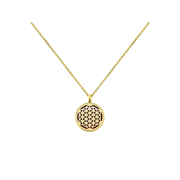 Colar Difusor - Pingente 10mm Mini - Flor da Vida - Dourado - Aço Inox