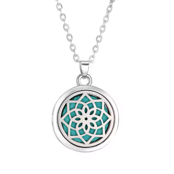Colar Difusor - Pingente 21mm - Mandala - Prateado - Liga de Zinco