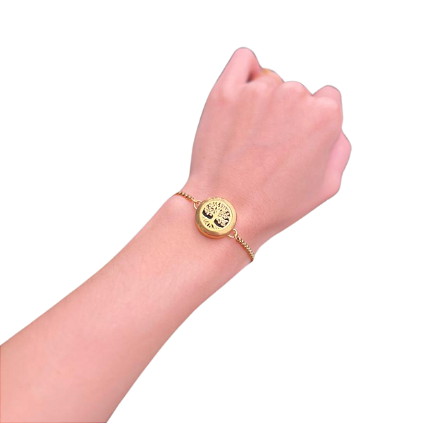 Pulseira Difusor - Pingente 20mm - Árvore da Vida - Dourado - Aço Inox