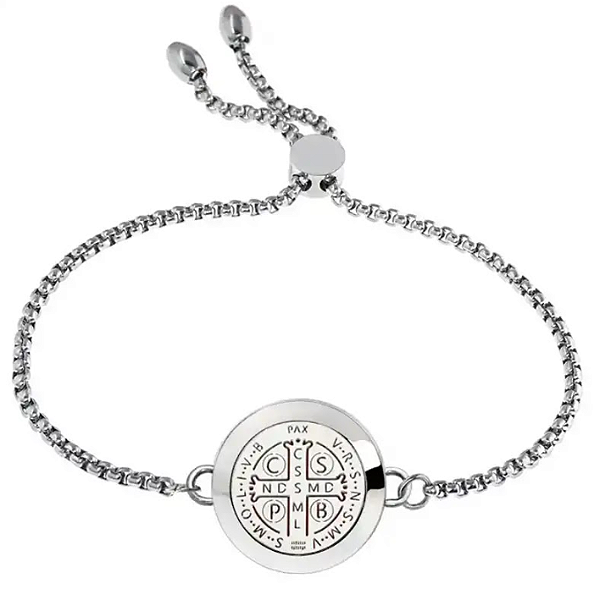 Pulseira Difusor - Pingente 20mm - Medalha São Bento - Prateado - Aço Inox