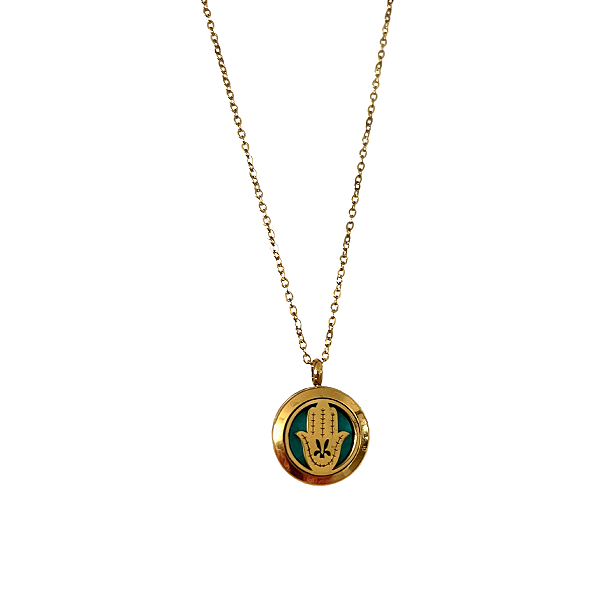 Colar Difusor - Pingente 20mm - Mão De Fatima - Dourado - Aço Inox