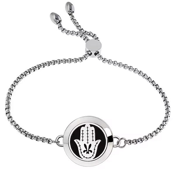 Pulseira Difusor - Pingente 20mm - Mão de Fátima - Prateado - Aço Inox