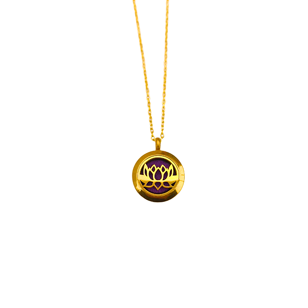 Colar Difusor - Pingente 20mm - Flor de Lotus - Dourado - Aço Inox