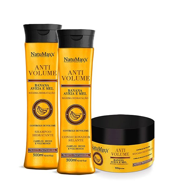 Kit Home Care – Shampoo 300ml + Condicionador 300ml + Máscara Capilar 300gr – Anti Volume -Natumaxx