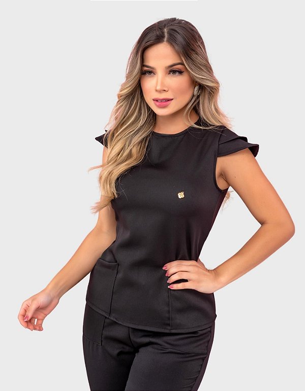 Scrub Feminino Flora Preto