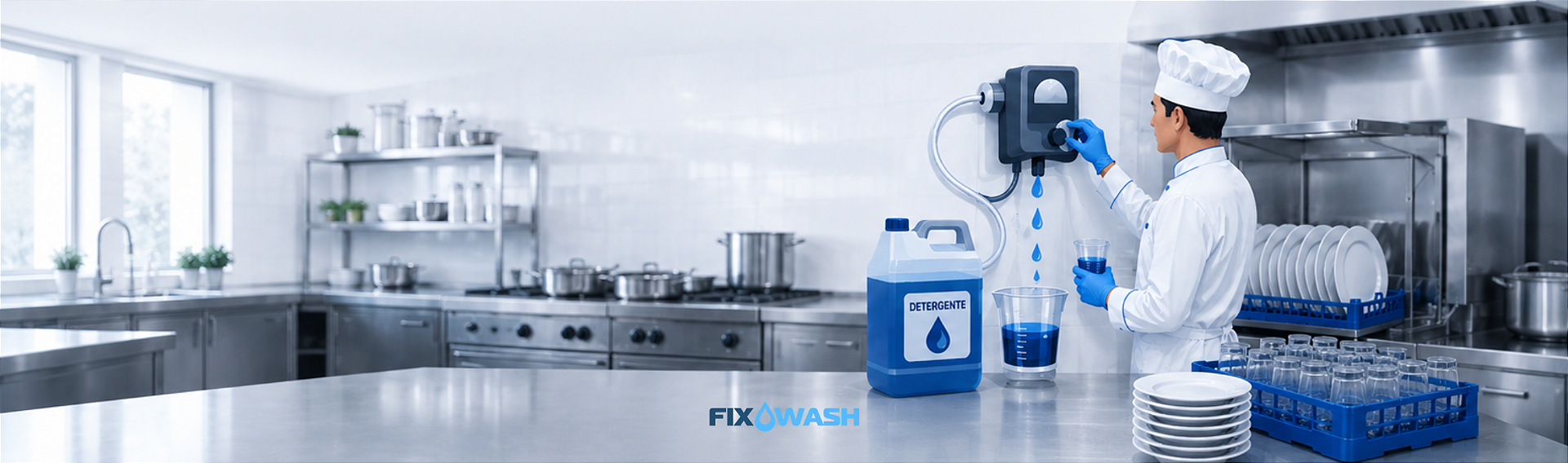 Como ajustar dosagem de detergente em cozinha profissional lava-louças industrial Fixwash