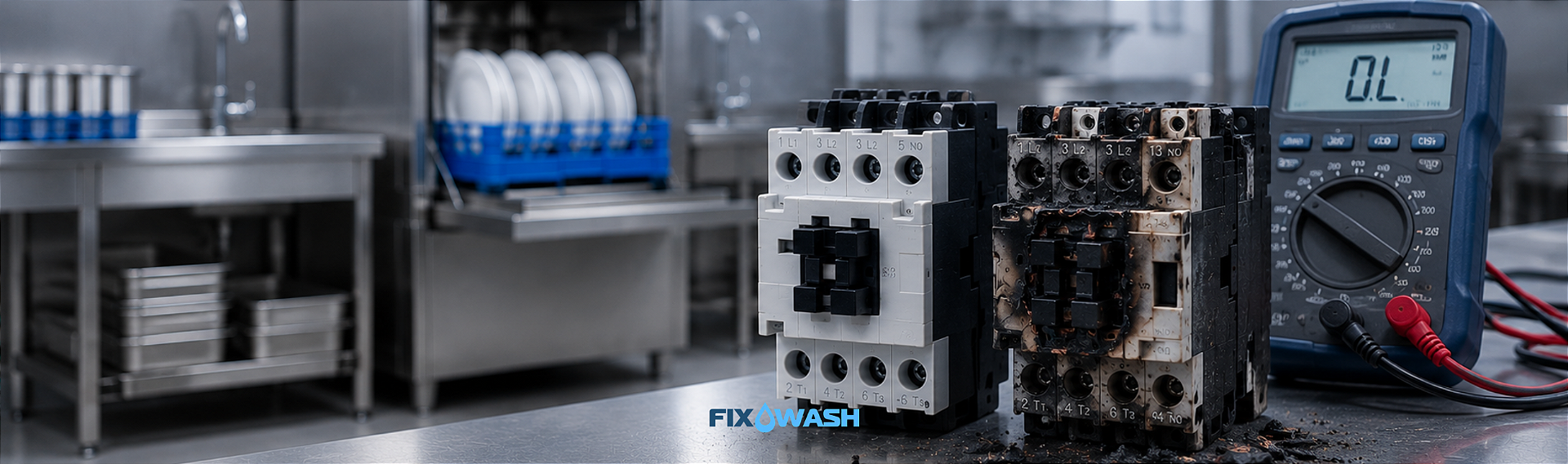 Contatora queimada em equipamento de cozinha profissional diagnóstico peças e manutenção Fixwash