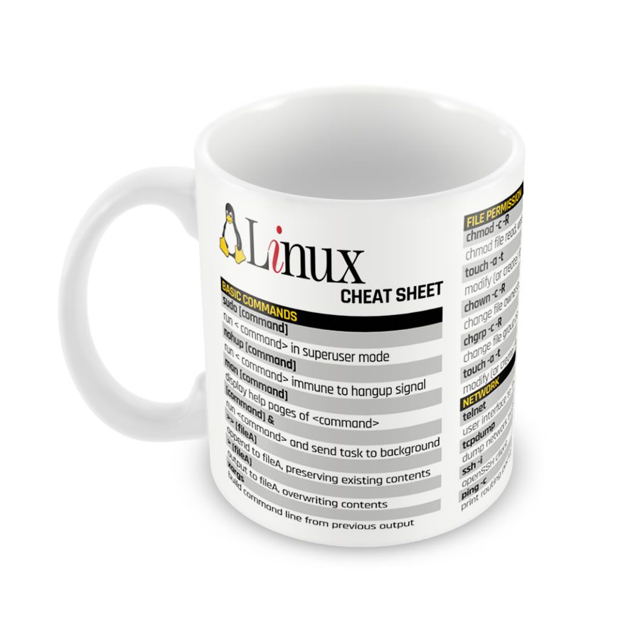 Caneca Linux Commands Cheat Sheet branca