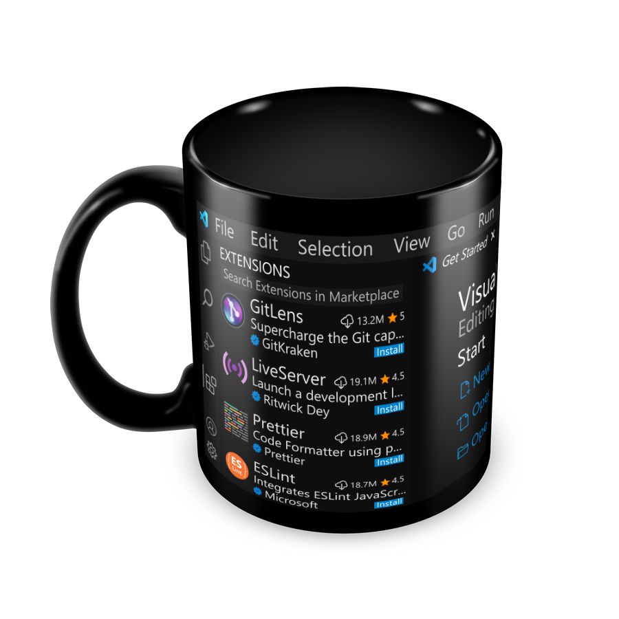 Caneca Interface Visual Studio Code Preta