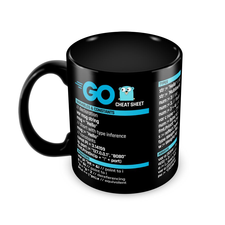 Caneca Go Lang Commands Cheat Sheet Preta