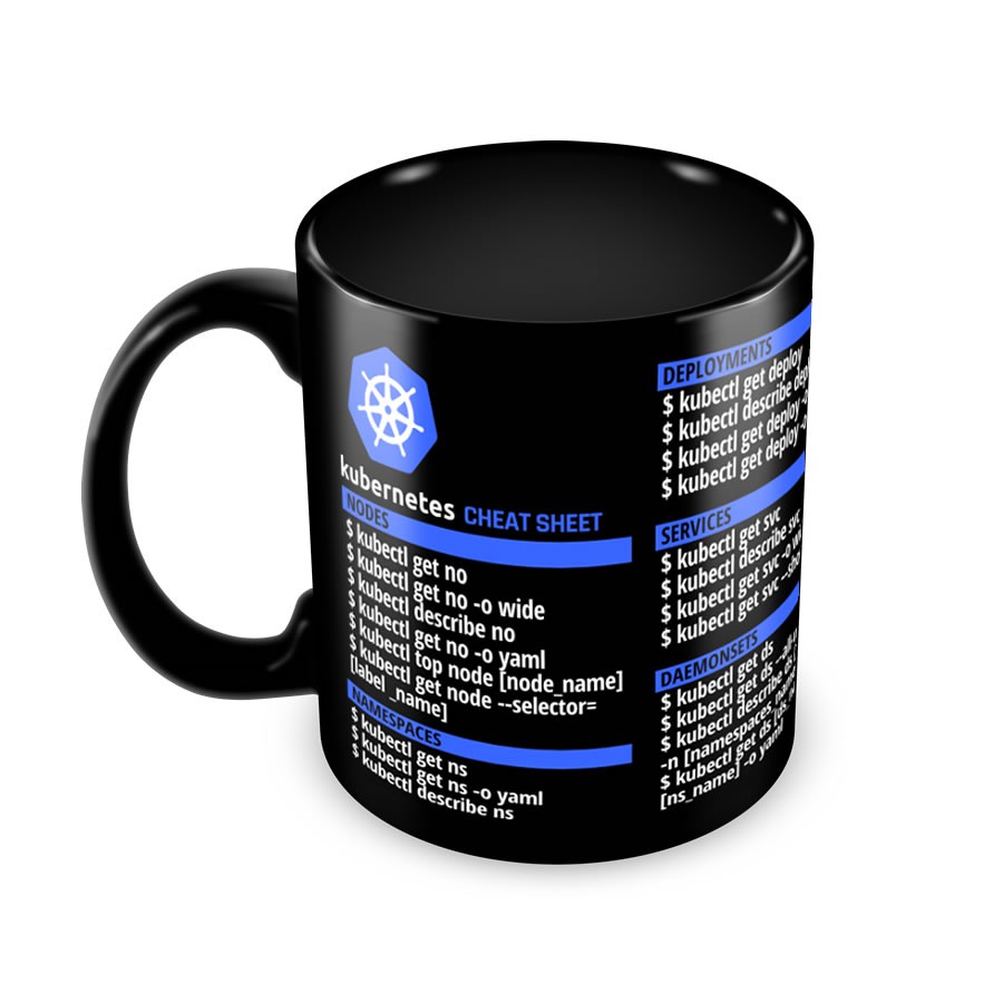 Caneca Kubernetes Commands Cheat Sheet preta