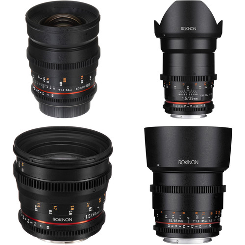 Kit Lentes ROKINON 24, 35, 50, 85mm T1.5 Cine DS para montagem