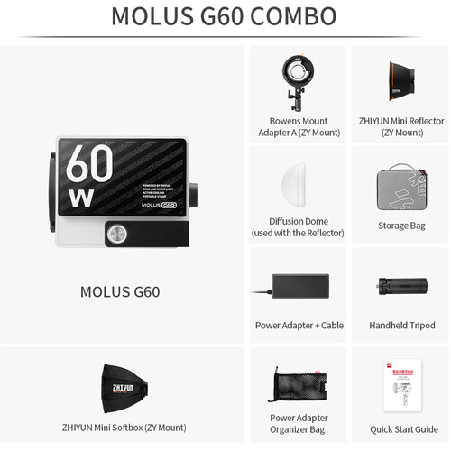 Iluminador Led Zhiyun Molus G60 Combo Kit - Loja dos Marios