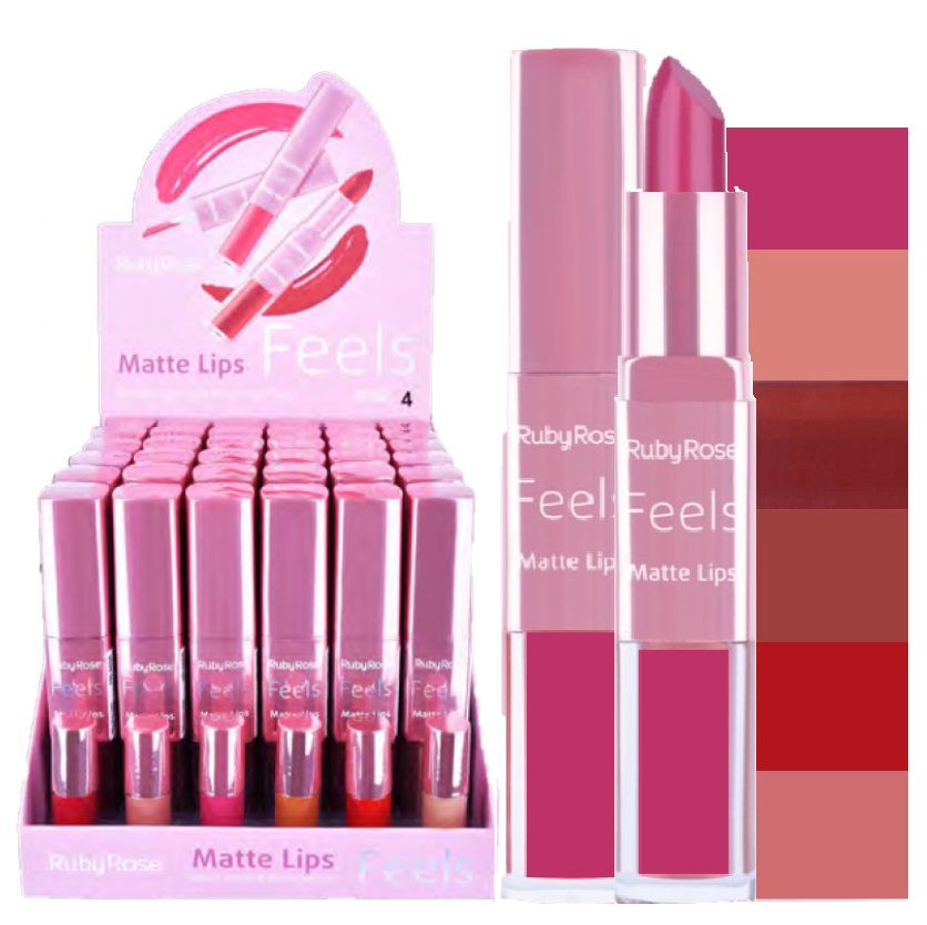 Batom 2 em 1 Matte Feels Ruby Rose Atacado HB8608-04 - 36 unid