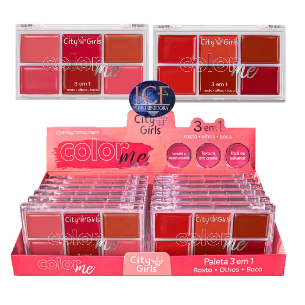 Paleta Multi Funcional 3 em 1 City Gilrs - Rosto, Boca e Blush