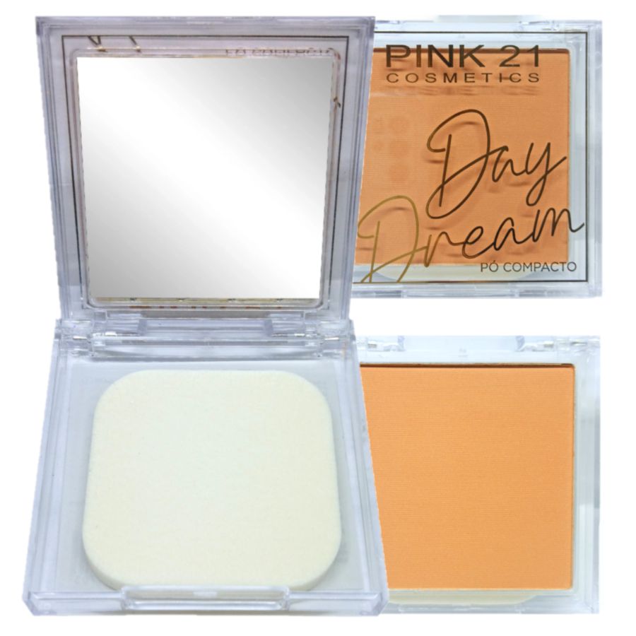 Pink21 - Po Facial de Luxo com Espelho e Esponja Tom Escuro CS4268
