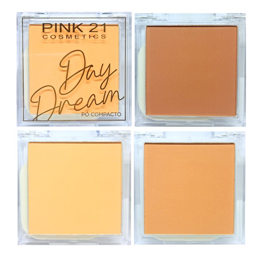 Pink21 - Po Facial de Luxo com Espelho e Esponja Tom Escuro CS4268