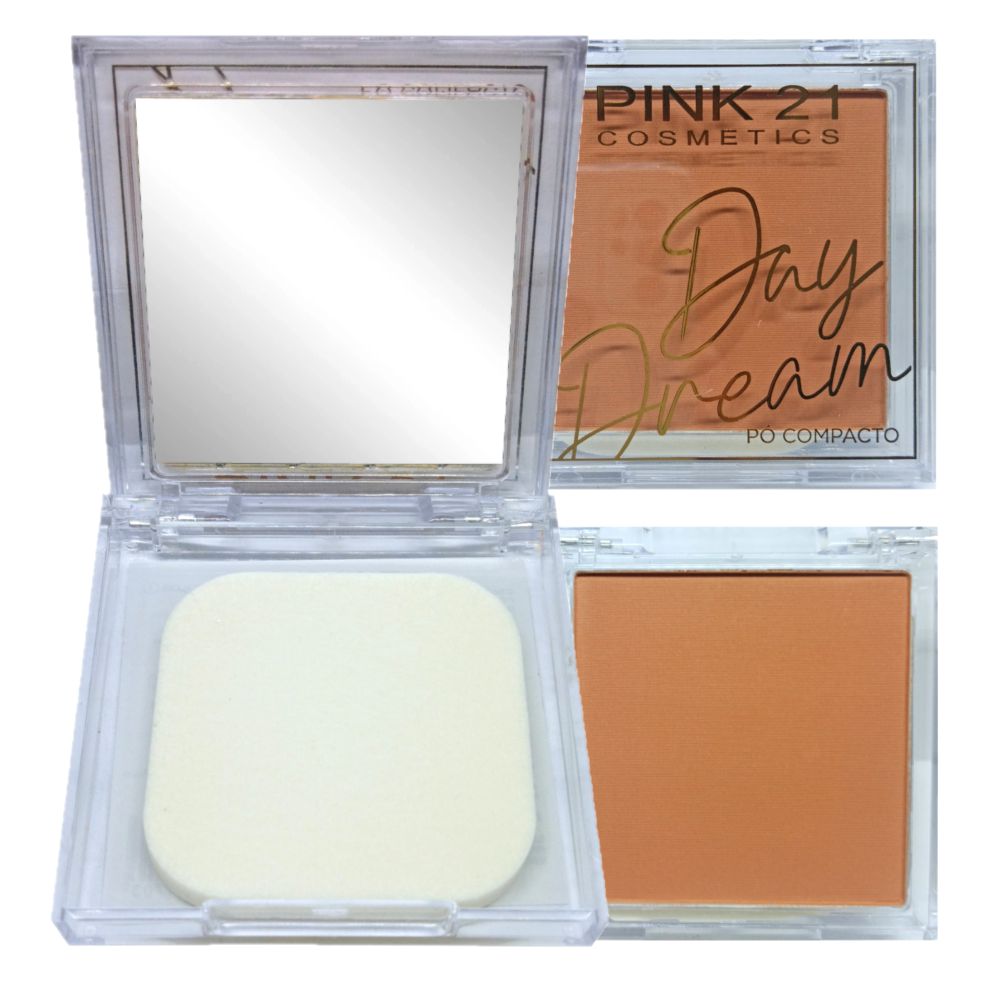 Pink21 - Po Facial de Luxo com Espelho e Esponja Tom Escuro CS4268