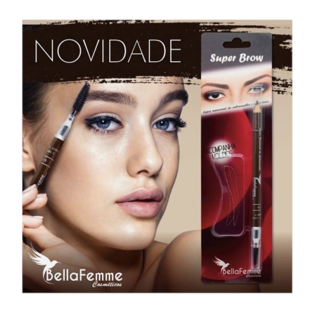 Kit Lápis para Sobrancelha com escova e 3 Moldes Bella Femme