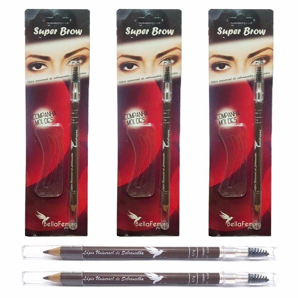 Kit Lápis para Sobrancelha com escova e 3 Moldes Bella Femme