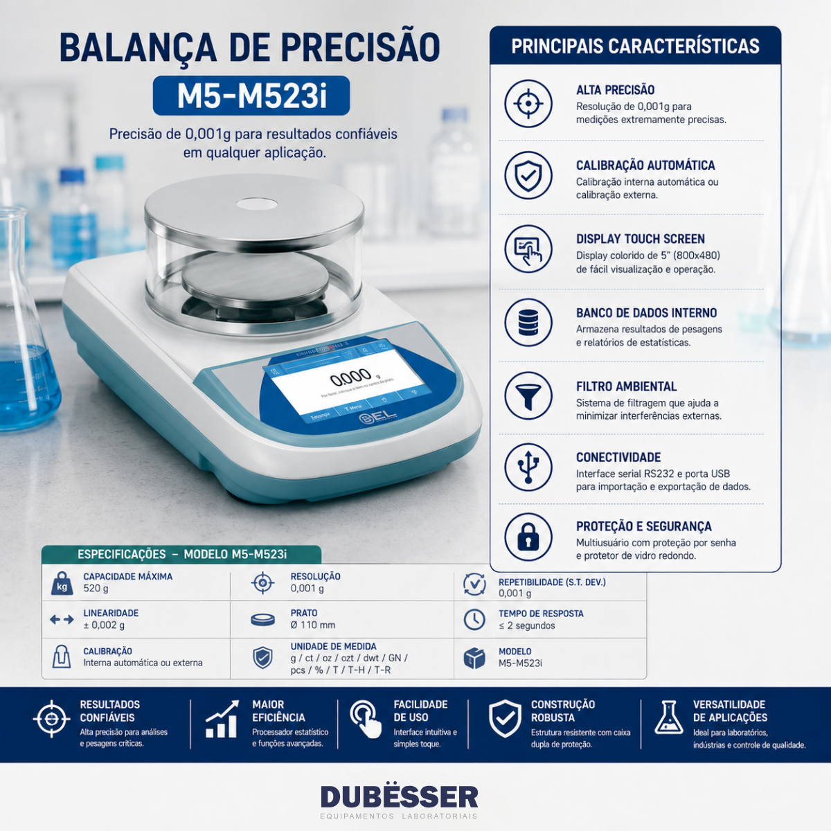Balança Analítica M5-M BEL – tela touchscreen