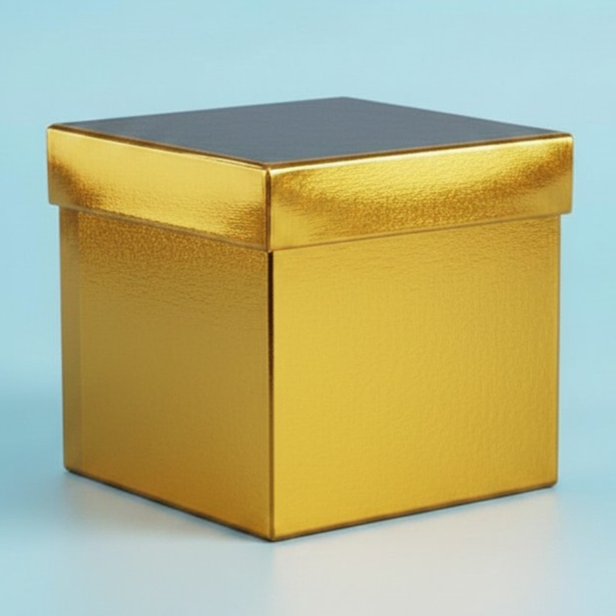 Caixa Cubo Para Presente Metalizada com Textura Dourado 15x15x15cm