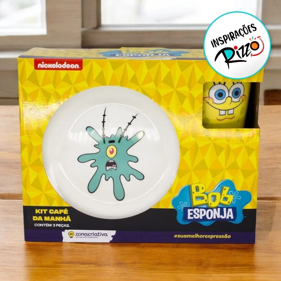 Kit Alimentação Bob Esponja - Prato, Caneca e Bowl - 1 unidade