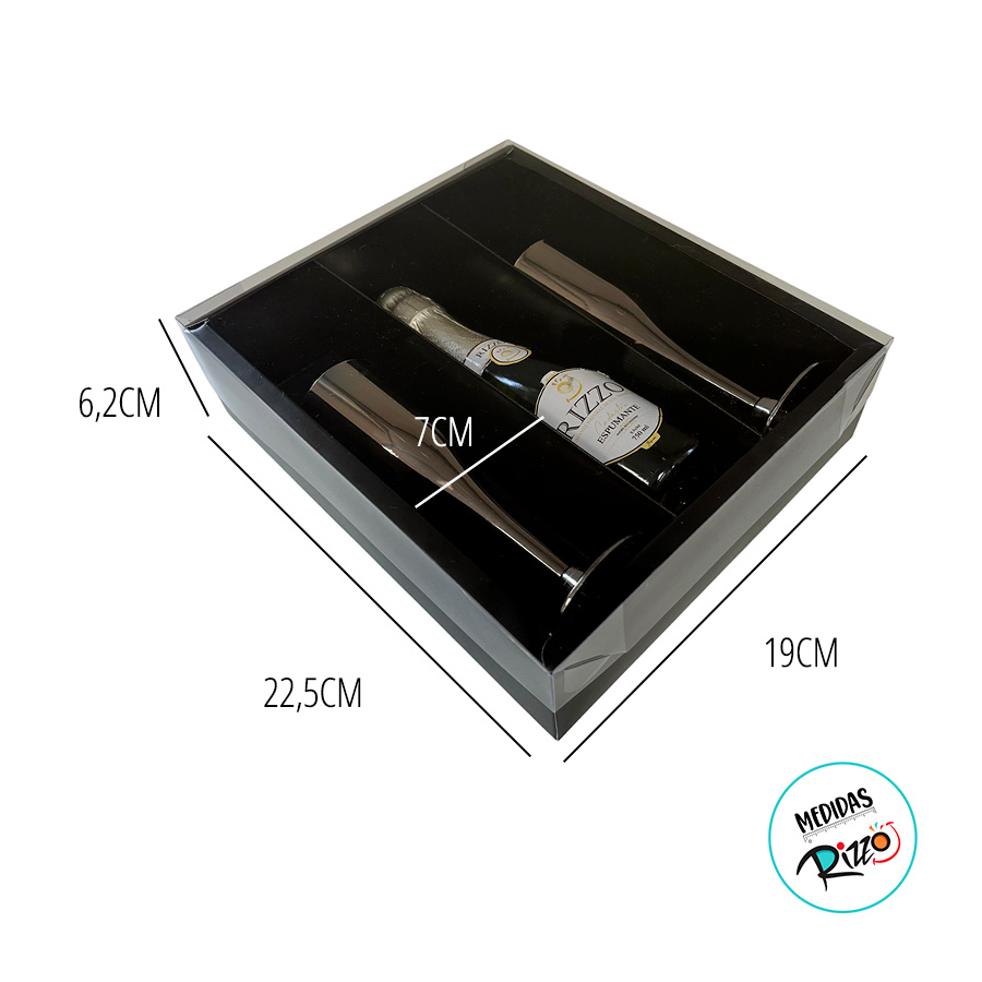 Caixa Mini Champanhe e Taça (22,5cm x 19cm x 6,2cm) Preto - 5