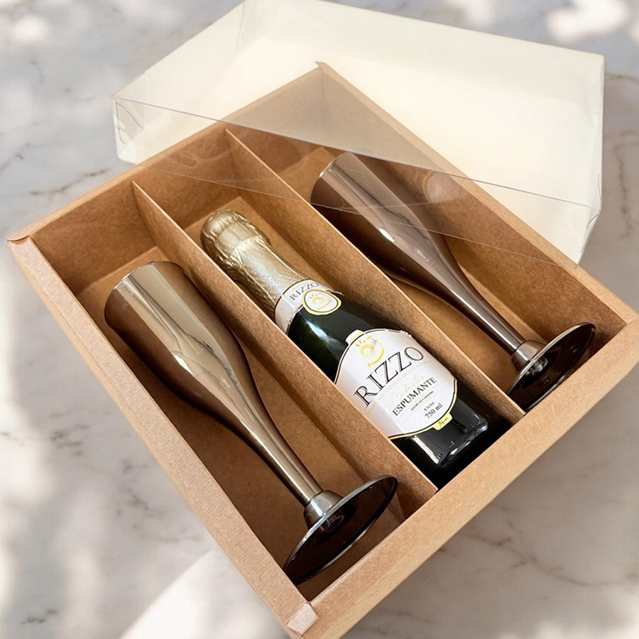 Caixa Mini Champanhe e Taça (22,5cm x 19cm x 6,2cm) Kraft - 5