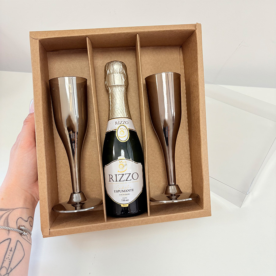 Caixa Mini Champanhe e Taça (22,5cm x 19cm x 6,2cm) Kraft - 5