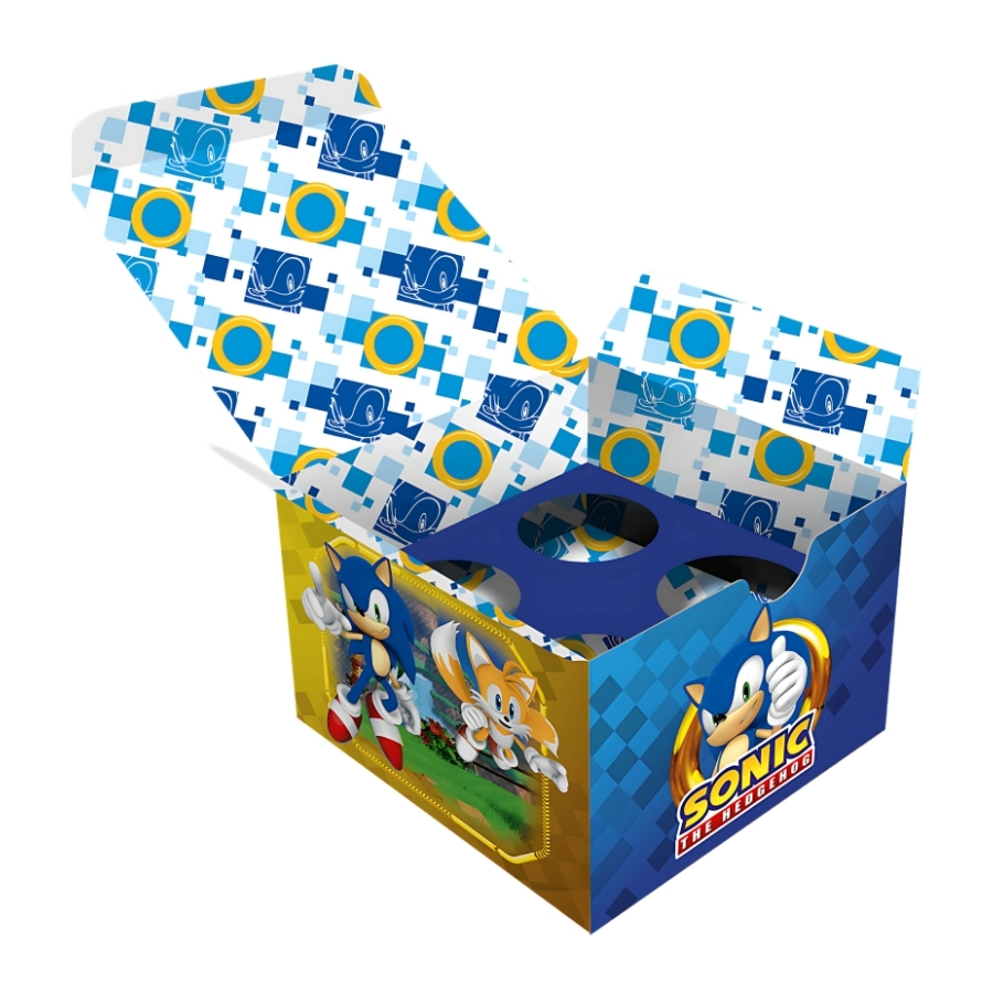Caixa 4 Doces Quadrada - Sonic - 6x7,5x7,5cm - 10 unidades