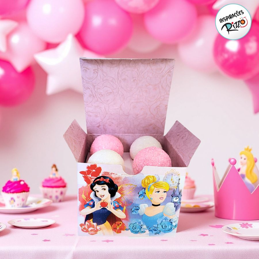 Caixa 4 Doces Quadrada - Princesas Disney - 6x7,5x7,5cm - 10