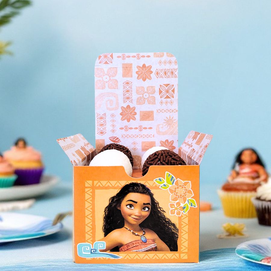 Caixa 4 Doces Quadrada - Moana - 6x7,5x7,5cm - 10 unidades