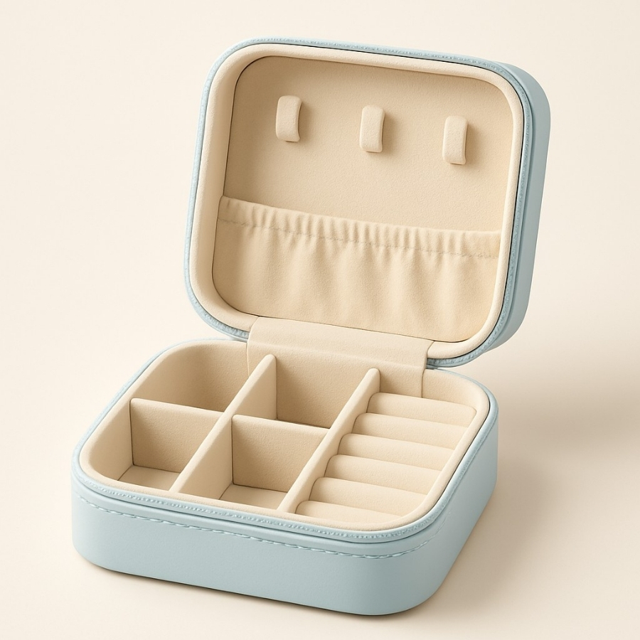 Mini Porta Jóias Portátil - Azul Bebê sem Textura - 1 unidade