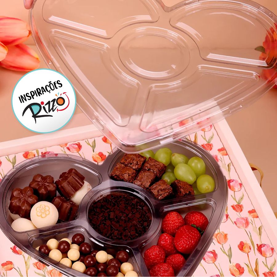 Caixa Com Petisqueira De Coração - Tulipas - 32x29,5x4,2cm - 1