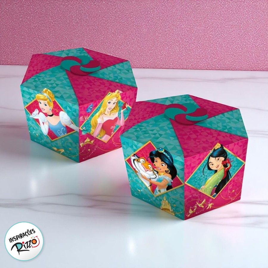 Caixa Surpresa Sextavada - Princesas - 12x8,5cm - 8 unidades