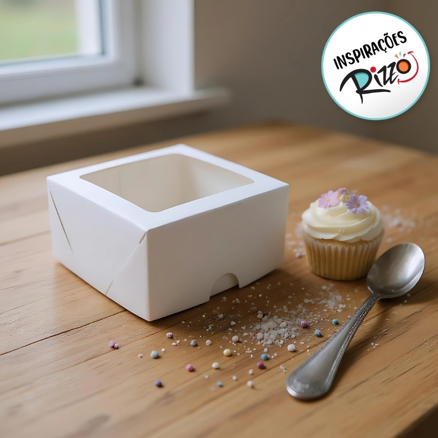 小物 88BASE Caixa Para Doces Com Visor - Branco - 8x8x4cm - 10 unidades - Assk