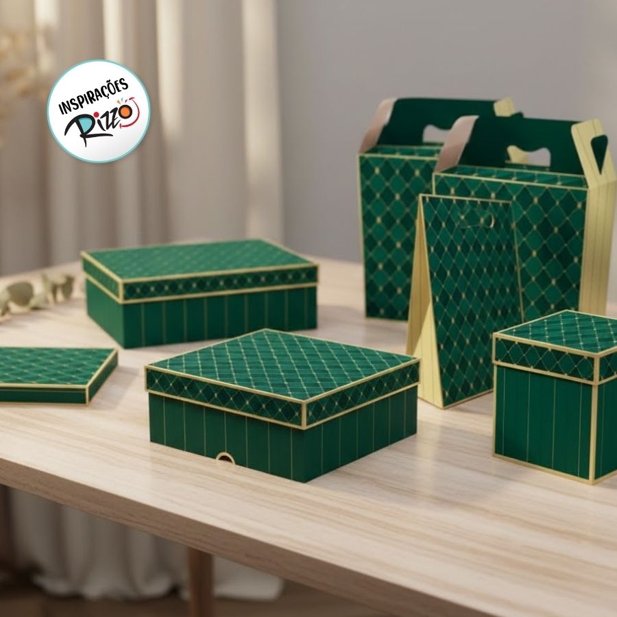 Caixa Retangular com Tampa - Royal Verde - 20x15x7cm - 5 unidades
