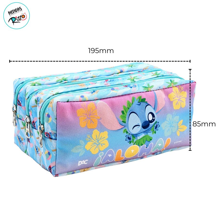 Estojo Triplo com Zíper - Stitch Aloha - 19x11cm - Disney Original