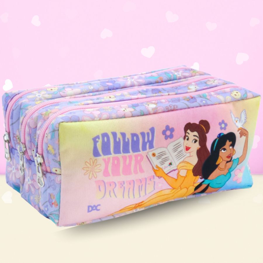 Estojo Triplo com Zíper - Princesas - 19x11cm - Disney Original