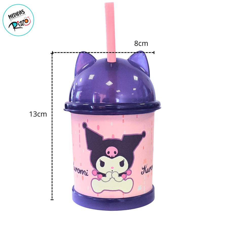 Caneca com Canudo e Tampa - Kuromi - Hello Kitty - 360ml - 1