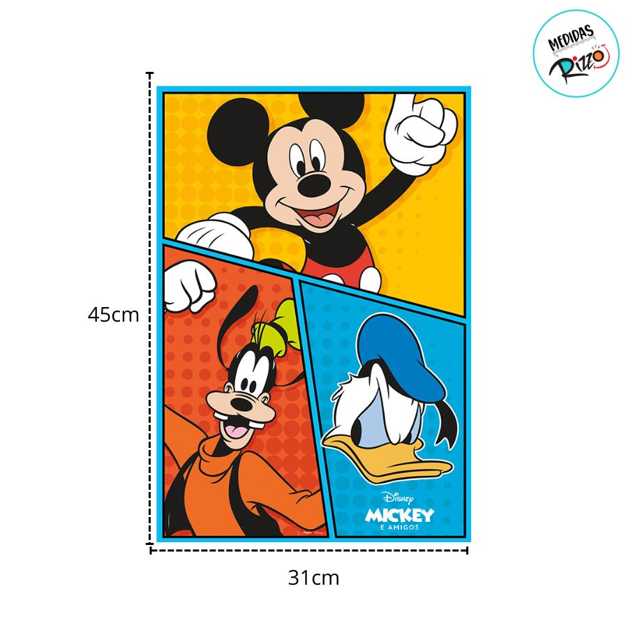 Cartaz Decorativo - Mickey e Amigos - 45x31cm - Disney Original