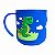 Caneca Infantil Dino T-Rex Emborrachada Alto Relevo 3D 250ml Azul - Imagem 1