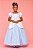 Vestido Infantil Princesa Cinderela Brilho Azul e Branco - Imagem 1